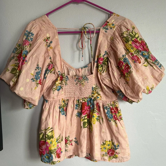 Love The Label Rosette Babydoll Top Floral Puff Sleeve L - Picture 5 of 8